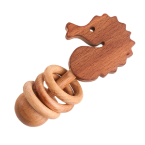 Wood Seahorse Rattle That includes Rings